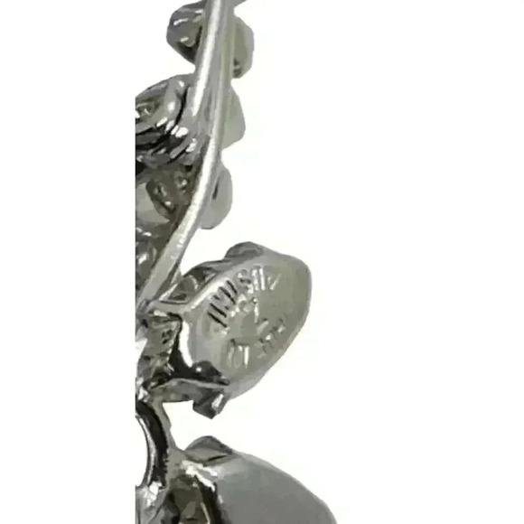 Vintage Clear Rhinestone Brooch Austria Long Stem Flower Spray Tall Layers - Picture 8 of 14